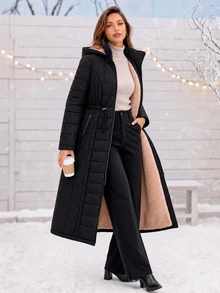 Editum Women's Solid Color Thermal Lined Casual Versatile Winter Padded Coat - Black - View 8