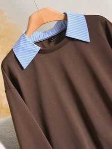 CosyJoli Women's Colorblock Casual Versatile Everyday Long Sleeve Sweatshirt - Brown - View 4