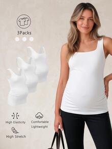 Modmama ملابس علوية بدون أكمام ضيقة بلون موحد متعددة الاستخدامات كاجوال للحوامل - أبيض - مشاهدة 8