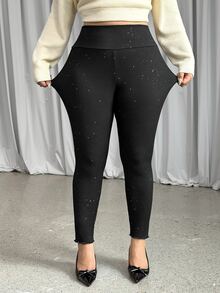 GalTyme Plus Size Women's Shiny High Waist Casual Versatile Leggings - Multicolor - View 3