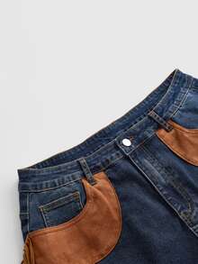 ROMWE Hippie Western Cowboy Suede Patchwork Fringe Distressed Vintage Denim Skinny Women's Denim Shorts Plus Size - Multicolor - View 3