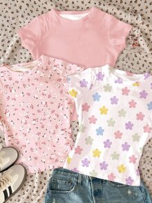 3PCS Tween Girls T-Shirts - Multicolor - View 4