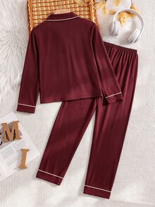Tween Boy Contrast Piping PJ Set - Red - View 2