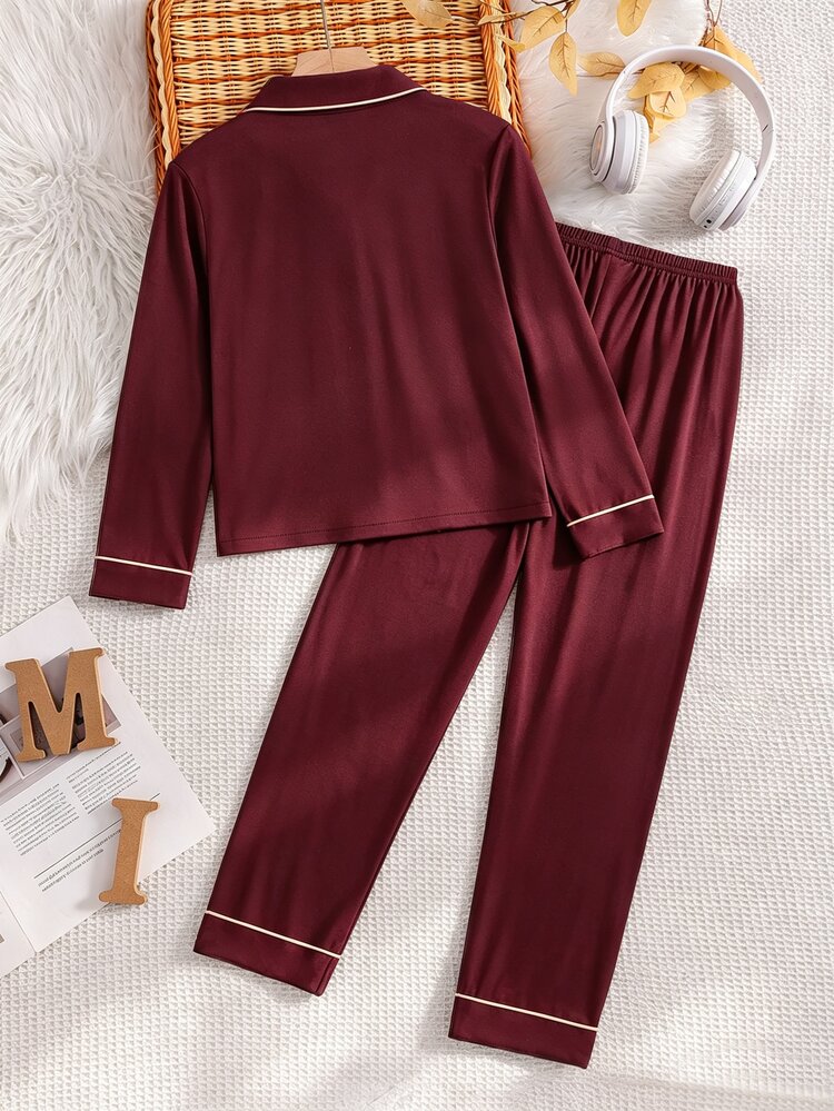 Conjunto de pijama para niño preadolescente con ribete en contraste - Rojo - Añade 2