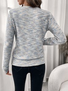 Editum 女款優雅淡粉色華夫格紋方領套頭運動衫，秋季休閒上班早午餐運動上衣，適用秋冬春季、復活節、Y2K風格 - 彩色 - 查看 2