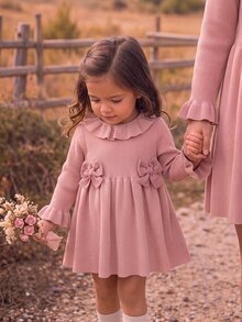 SHEIN Baby Girl Bowknot Decor Casual Daily Summer Knit Dress - Pink - View 2