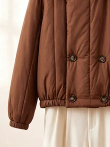Rusticease Women's Solid Color Double-Breasted Long Sleeve Casual Winter Coat - Brown - View 4