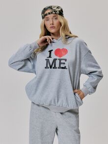 MUSERA Grey Graohic Detail Long Sleeve Hoodie Fall Autumn Winter Coolgirl Style Casual - Light Grey - View 1