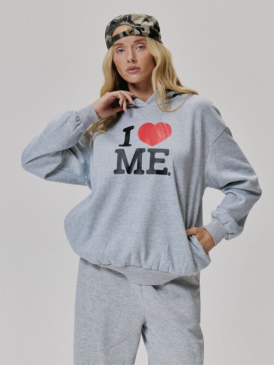 MUSERA Grey Graohic Detail Long Sleeve Hoodie Fall Autumn Winter Coolgirl Style Casual - Light Grey - View 1