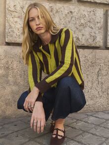 Nöista Women's Striped Colorblock Casual Daily Cardigan - Coffee Brown - View 5