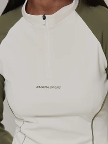Musera Sport ملابس علوية الأرض توب رياضي متناسق برقبة عالية وسحاب ربع مع حافة مبطنة وطباعة شعار وأكمام طويلة للأنشطة الخارجية والتمارين الرياضية والجيم - متعدد الألوان - مشاهدة 6