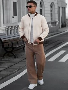 Manfinity CasualCool 男士純色休閒大衣，口袋設計，適合日常通勤穿著，也是送給男友和丈夫的理想禮物 - 杏色 - 查看 5
