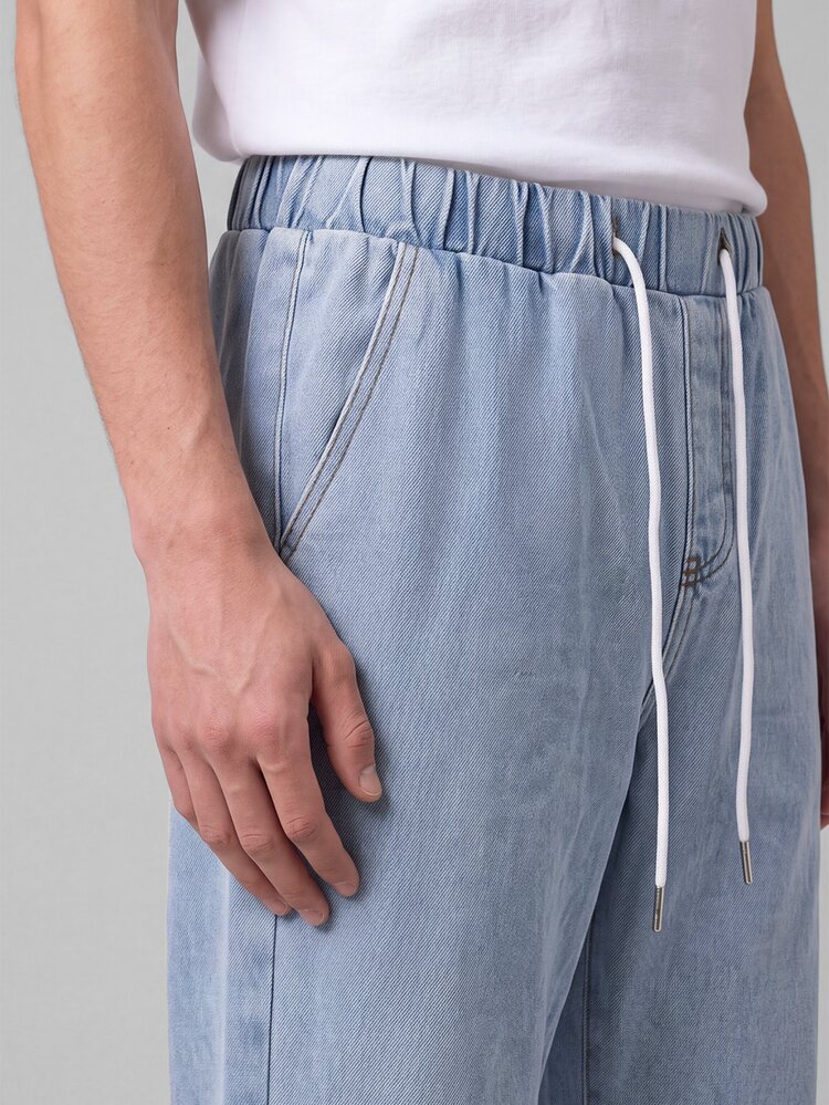 Colvenic Men's Drawstring Waist Casual Versatile Daily Wear Denim Jeans - Light Wash - View 6