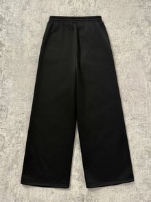 SHEIN Coolqubz 秋季男童青少年時尚高街寬鬆寬腿針織長褲，舒適面料，百搭配色，適合校園與日常穿著，秋冬款 - 黑色 - 查看 2
