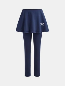 Young Girl Young Girls Young Girl Knitted Elastic Leggings Winter Skirt Bow Print Casual Daily Versatile - Royal Blue - View 5