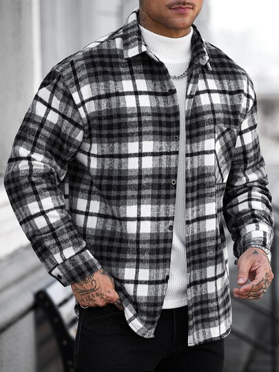 Manfinity CasualCool Férfi hosszú ujjú egysoros gombos umaidás kockás ingkabát, elegáns