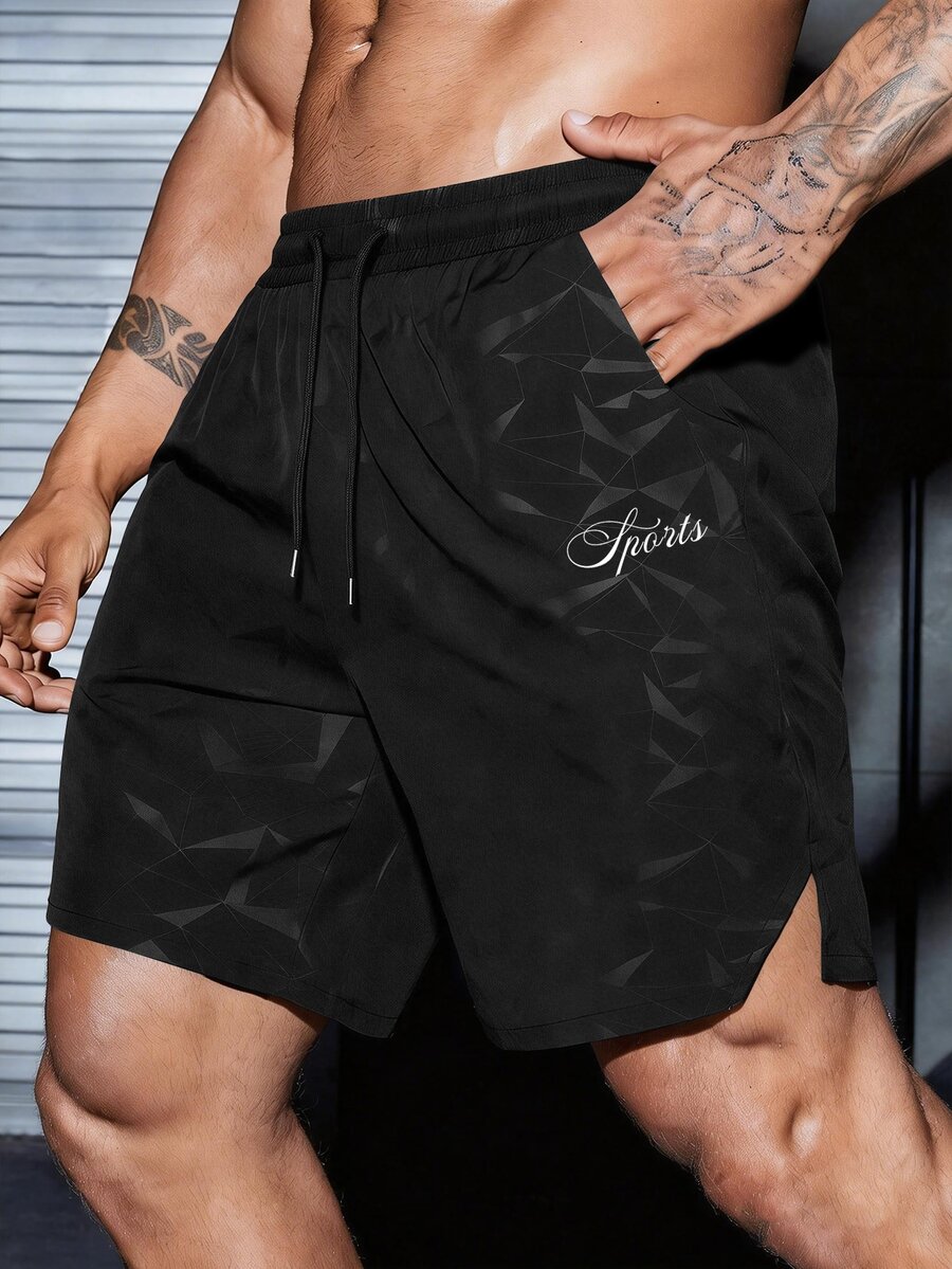 GymBeat Men's Letter Print Drawstring Waist Pocket Sports Shorts - Multicolor - View 1