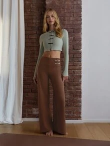 Nöista Part Of A Set, Activewear Long Pants With Straight Shape, Button In Contrast As Detail, Perfect For Weekends In Fall Winter, Activewear, Barre Yoga  - Coffee Brown - View 6