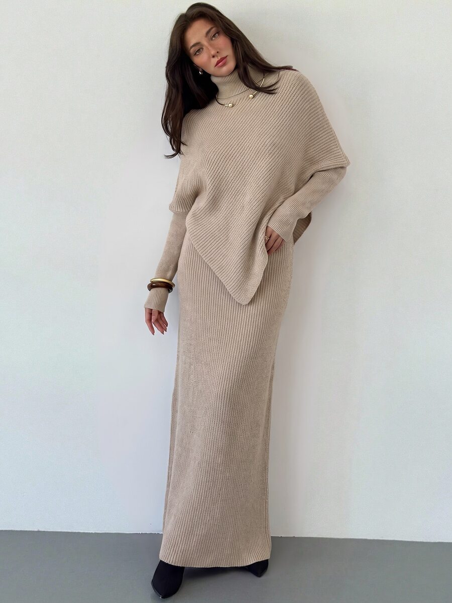 Aloruh 酒紅色針織兩件套 新款秋季 - 杏色 - 查看 1