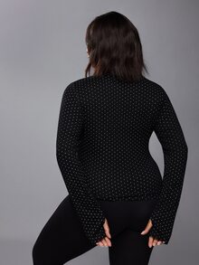 Voyena Women's Plus Size Polka Dot Long Sleeve Zipper Front Sports Jacket - Black - View 3