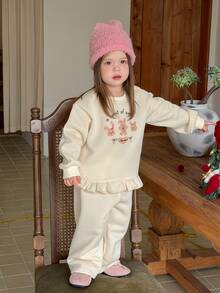 DAZY Set Sweatshirt Bayi Perempuan (Kerah Bulat Lengan Panjang Motif Kartun dengan Hiasan Ruffle untuk Musim Semi/Musim Gugur) - Khaki - View 3