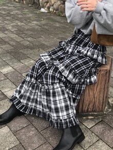 FRIFUL Women's Plaid Pleated Casual Versatile Daily Wear Skirt - Grey - View 7