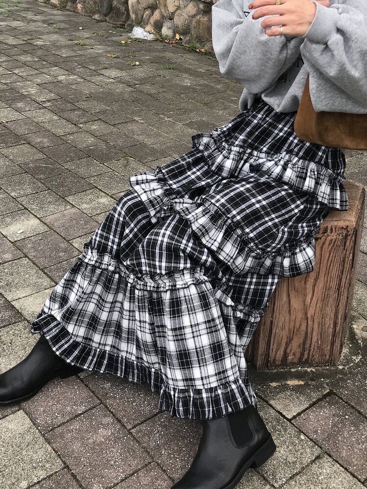 FRIFUL 女款格紋百褶休閒百搭日常穿著裙 - 灰色 - 查看 7