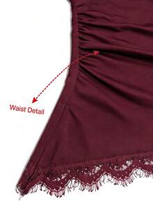 Cévolie Women's Sexy Asymmetrical Shoulder Lace Patchwork Asymmetrical Hem Top Night Out Date Night Burgundy Fall - Burgundy - View 5