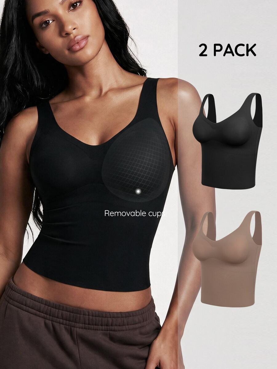 SHAPORA Women's Best-Selling Minimalist Solid Color Fashionable Comfortable High-Value High-Quality Portable Tank Top 2 Pieces Set - Multicolor - View 1