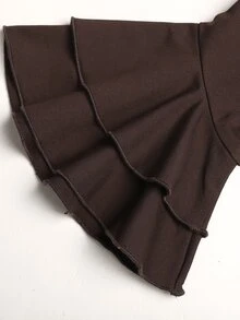 SHEIN Tween Girl Tween Girl Autumn/Winter Elegant Solid Knit Square Neck Flared Sleeve Long Sleeve Multi-Layer Ruffle Asymmetrical Hem Waist-Cinching Long Dress - Brown - View 6