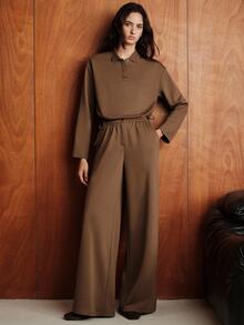 Anewsta Essential Autumn Outing & Shopping Woven Polyester Loose Straight Leg Pants, Lengthening Effect - Brown - View 7