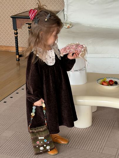 DAZY Infant/Toddler (Girl) Colorblock Patchwork Long Sleeve Korean Style Dress, Autumn/Winter