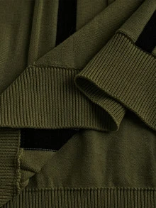 Core Aspect 男士半拉鍊 Polo 領直條紋針織短袖套頭毛衣，休閒通勤風 - 軍綠色 - 查看 3