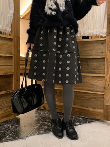 DAZY Women's All-Over Print Casual Versatile Daily Wear Skirt - Black - View 1