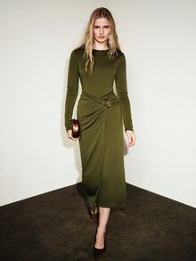 Aveloria Modichic European And American Fashion Versatile Elastic Waist Metal Decor Round Neck Long Sleeve Long Dress - Green - View 7