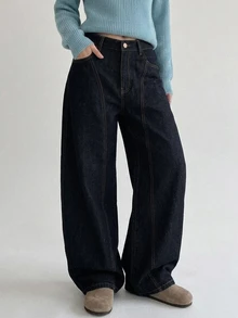 DAZY Women's Pocket Wide Leg Loose Casual Versatile Denim Jeans - Blue - View 8