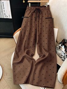 GlowEve Women's Dot Print High Waist Pocket Detail Straight Leg PantsFall - Brown - View 7