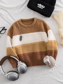 SHEIN Young Boy Colorblock Casual Versatile Long Sleeve Sweater - Multicolor - View 1