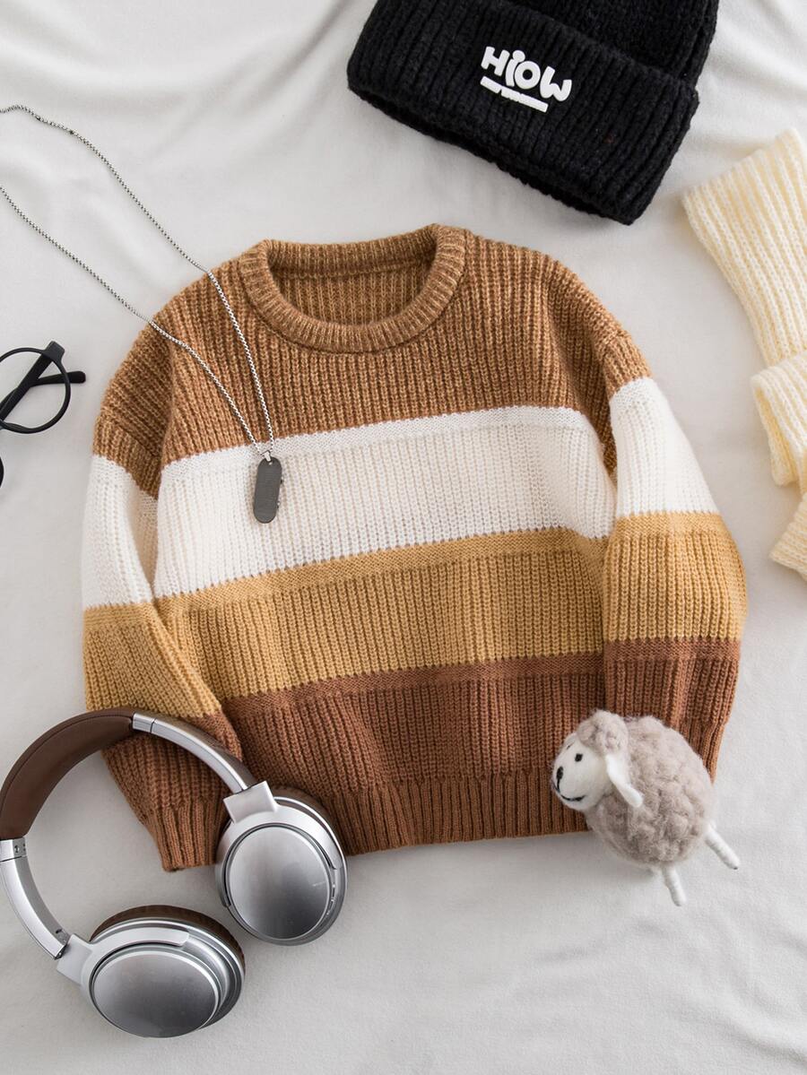 SHEIN Young Boy Colorblock Casual Versatile Long Sleeve Sweater - Multicolor - View 1