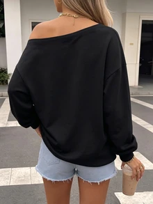 Veykashi Halloween Dark Pattern Print Plus Size Cold Shoulder Sweatshirt, Suitable For Spring And Autumn Holiday Outfits - Multicolor - View 2