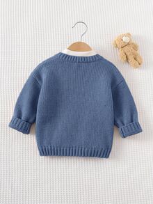 SHEIN Little Byeori 兒童小男孩冬季開襟衫，休閒學院風復古風格，柔軟，適合秋冬，生日派對、晚宴、學校典禮穿著 - 彩色 - 查看 4
