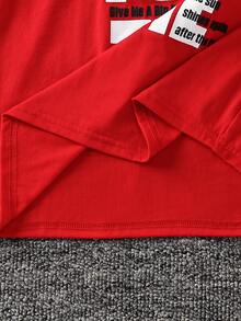 Kids Tween Boys Casual Letter Print Red Long-Sleeve T-Shirt Suitable For The Fall Back-To-School Season Christmas Birthday Party, Taking Photos - Red - View 7