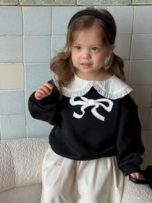 DAZY Infant/Toddler (Girl) Round Neck Long Sleeve Bow Sweatshirt - Black - View 8