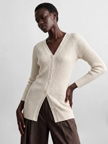 Aalyst Spring/Autumn Elegant V-Neck Sleeveless Button-Front Fitted Cardigan Top For Women - White - View 4