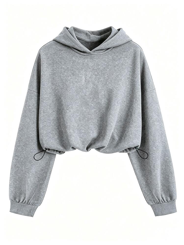 QUELARIE Women's Casual Fashion Loose Cinched Waist Hooded Sweatshirt - Dark Grey - View 3
