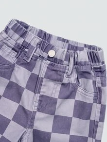 Elladie kids Denimly 嬰兒與幼兒休閒戶外學院風百搭牛仔長褲，彈性腰帶，格紋圖案，水洗 - 紫色 - 查看 3