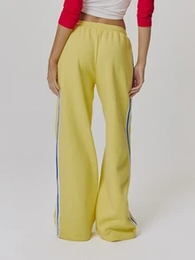 MUSERA Graphic Printed Logo Elasticated Drawstring Waist Jogger Cute Daily Vintage Y2K Back To School Primary - Yellow - View 4