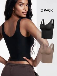 SHAPORA Women's Best-Selling Minimalist Solid Color Fashionable Comfortable High-Value High-Quality Portable Tank Top 2 Pieces Set - Multicolor - View 2