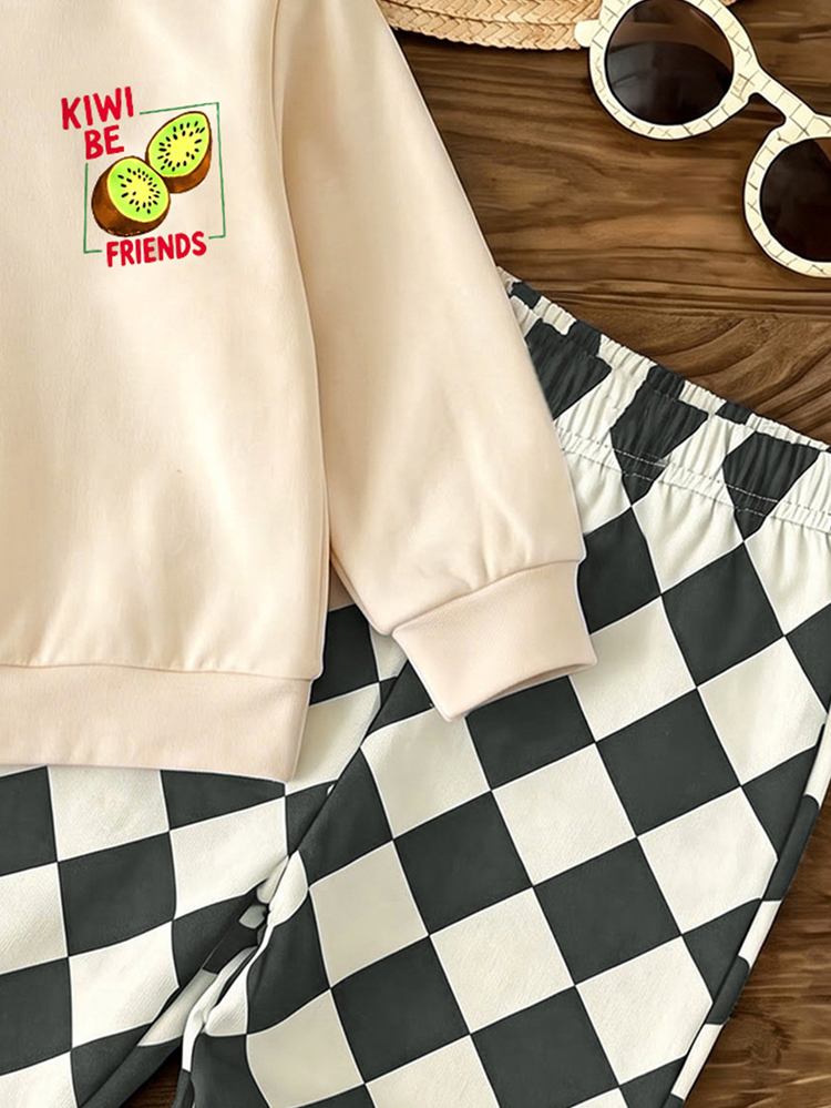 Young Boy Letter & Kiwi Pattern Casual Daily Long Sleeve Sweatshirt - Multicolor - View 4