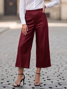 EMERY ROSE Women's Fashion Versatile Casual Commute Going Out Night Wide Leg Long Pants Halloween Black Fall - Burgundy - View 7